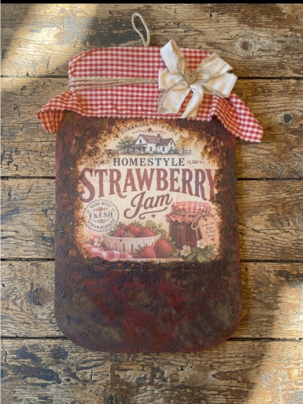 Primitive Homestyle Strawberry Jam Wooden Jar Sign